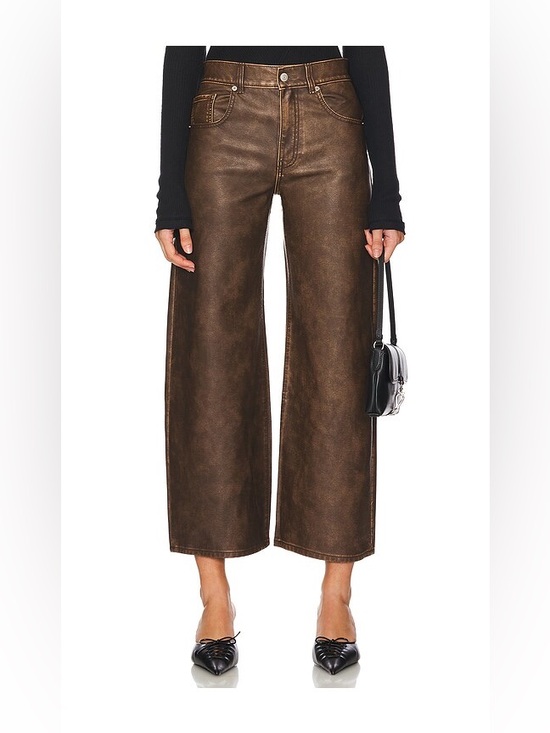 We The Free Pants - NWT We The Free Misha High Rise Wide Barrel Faux Leather Pants Bronze Brown 24